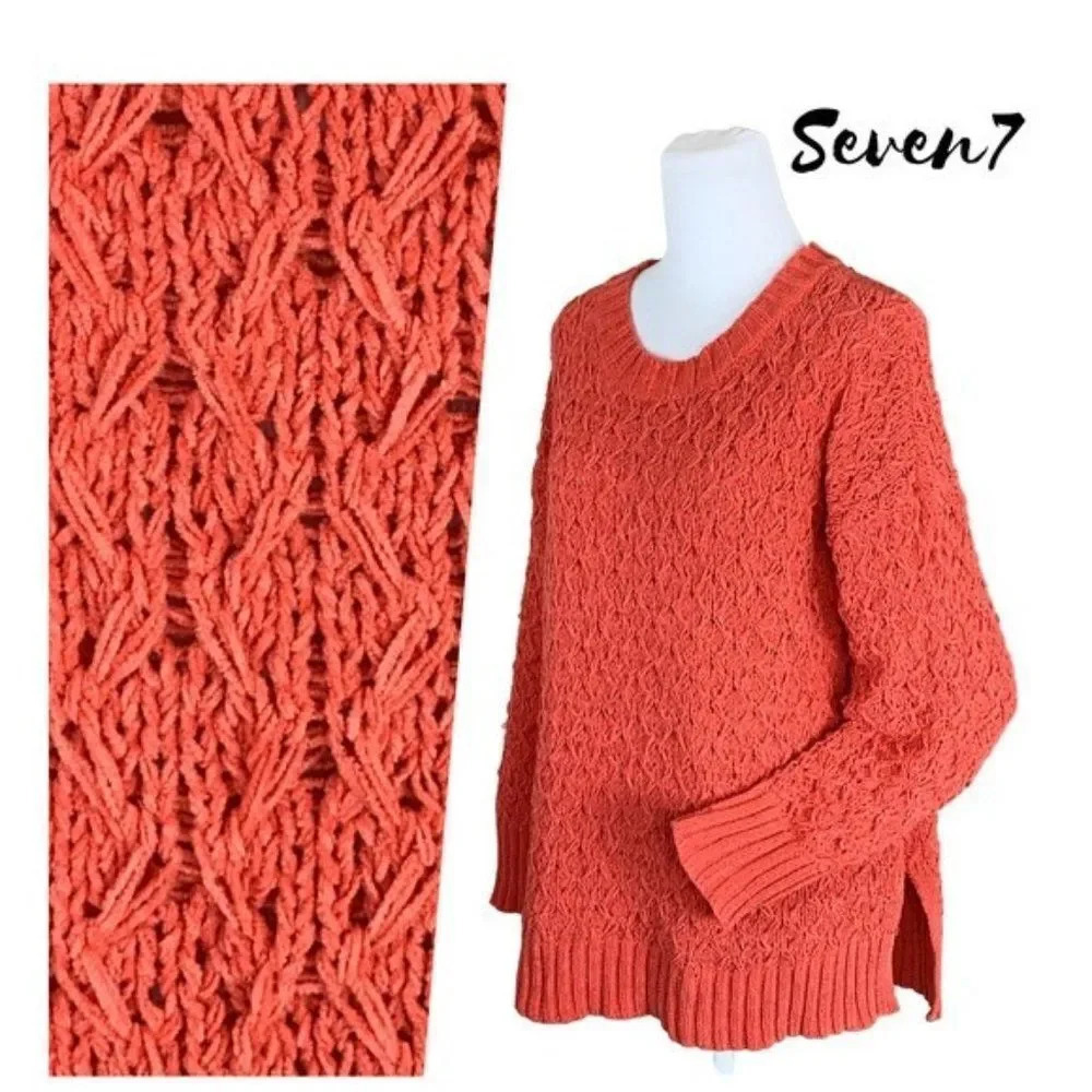 Seven 7 Chenille chunky coral‎ sweater S NWT